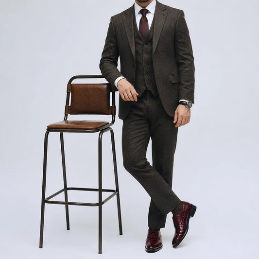 Dornford Croc-Embossed Brogue Derby Shoes – Burgundy Leather
