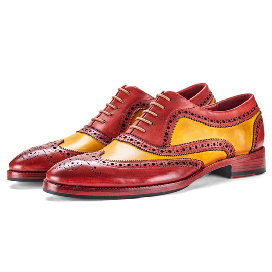 Dornford Brogue Oxford Shoes – Burgundy & Mustard Hand-Patina Leather