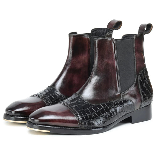 Dornford Croc Captoe Chelsea Boots – Dark Burgundy & Black