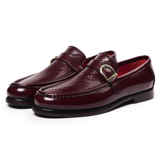Dornford Horsebit Apron Loafers – Burgundy Textured Leather