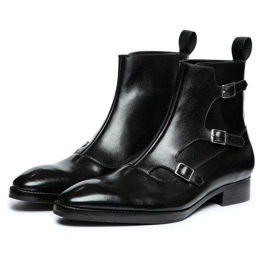 Dornford Noir Triple Monk Strap Boots – Sleek Black Leather
