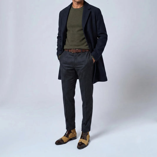 Dornford Heritage Contrast Brogue Boots – Sand Suede & Dark Brown Leather