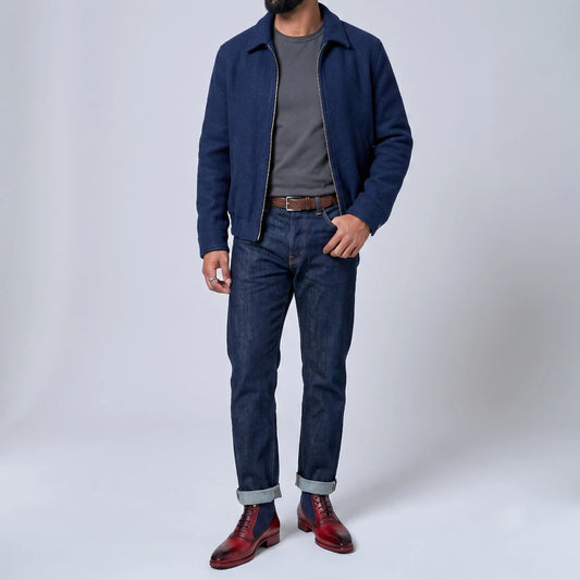 Dornford Imperial Contrast Boots – Crimson Leather & Navy Suede