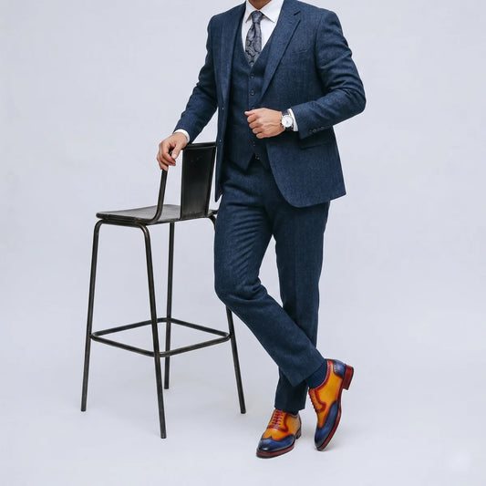 Dornford Wingtip Oxford Shoes – Cognac & Navy Hand-Patina Leather