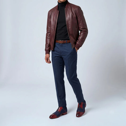 Dornford Royale Contrast Brogue Boots – Navy Suede & Crimson Leather