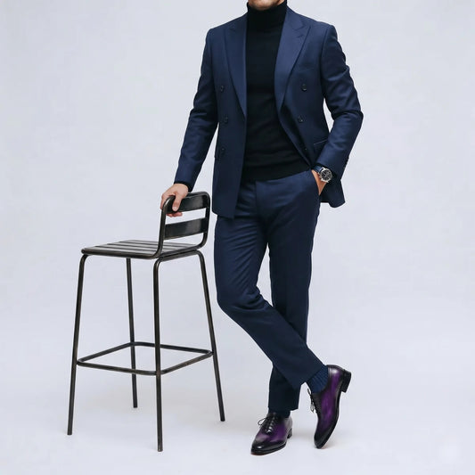 Dornford Wholecut Oxford Shoes – Black & Purple Hand-Patina Leather