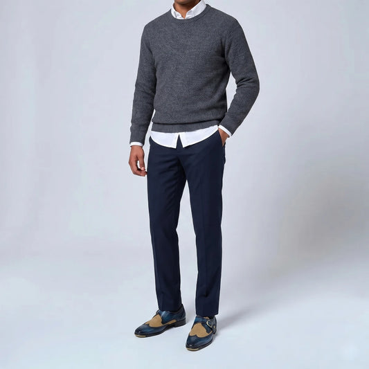 Dornford Wingtip Monk Strap – Navy & Suede Contrast