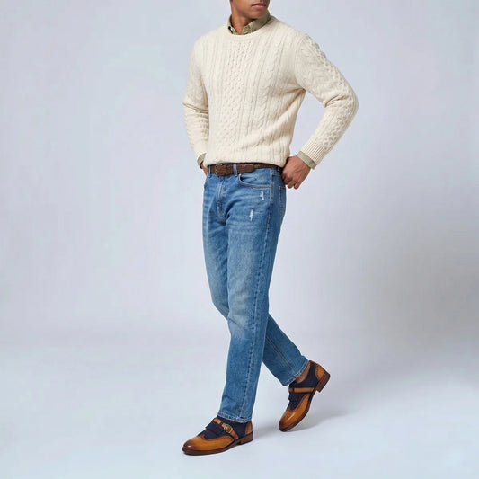Dornford Wingtip Monk Strap – Tan & Navy Kiltie