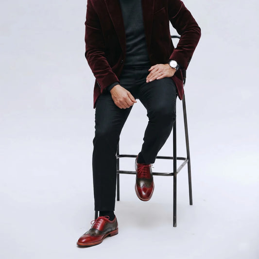 Dornford Wingtip Brogue Oxford Shoes – Red & Olive Leather